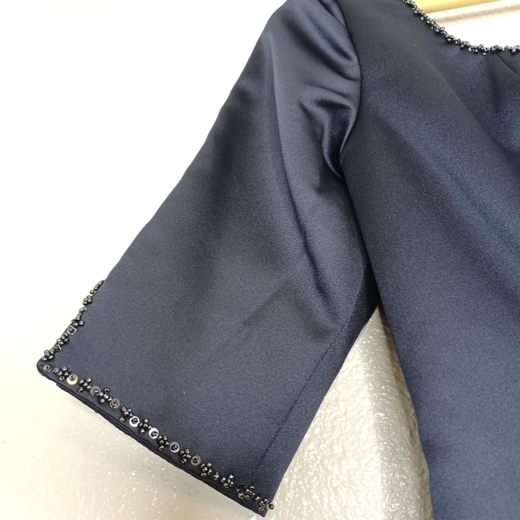 Mori Lee Satin Blue Mother of The Bride Floor Length Evening Gown - Picture 9 of 16